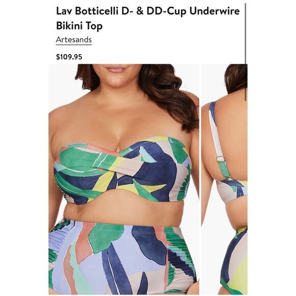 NWT! Artesands L'Avana Multi Botticelli Bandeau Bikini Top - Size 16 - Picture 7 of 13